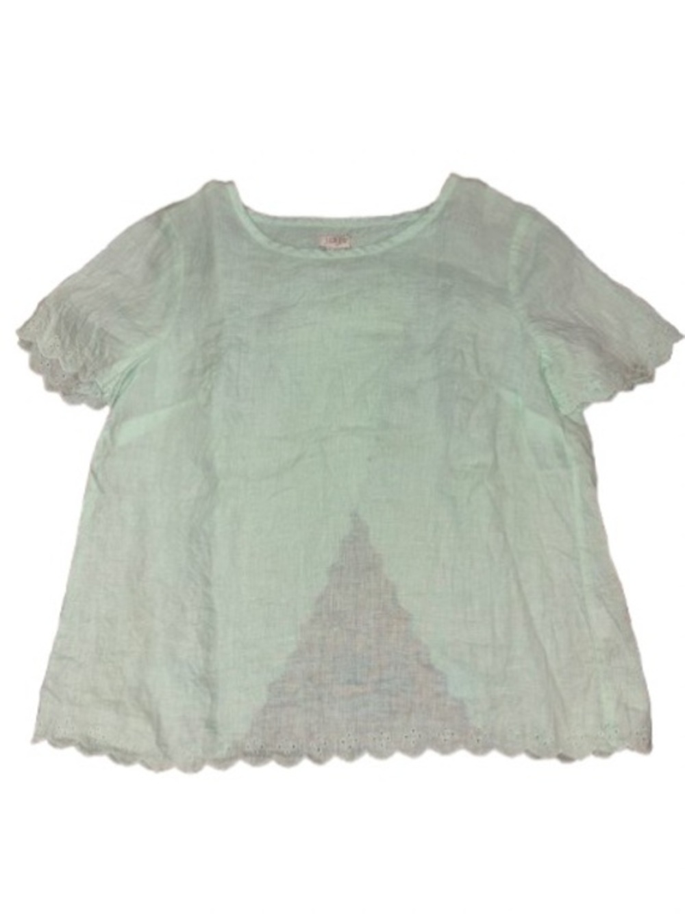 J. Crew Mint Linen Eyelet Short Sleeve Blouse size 0